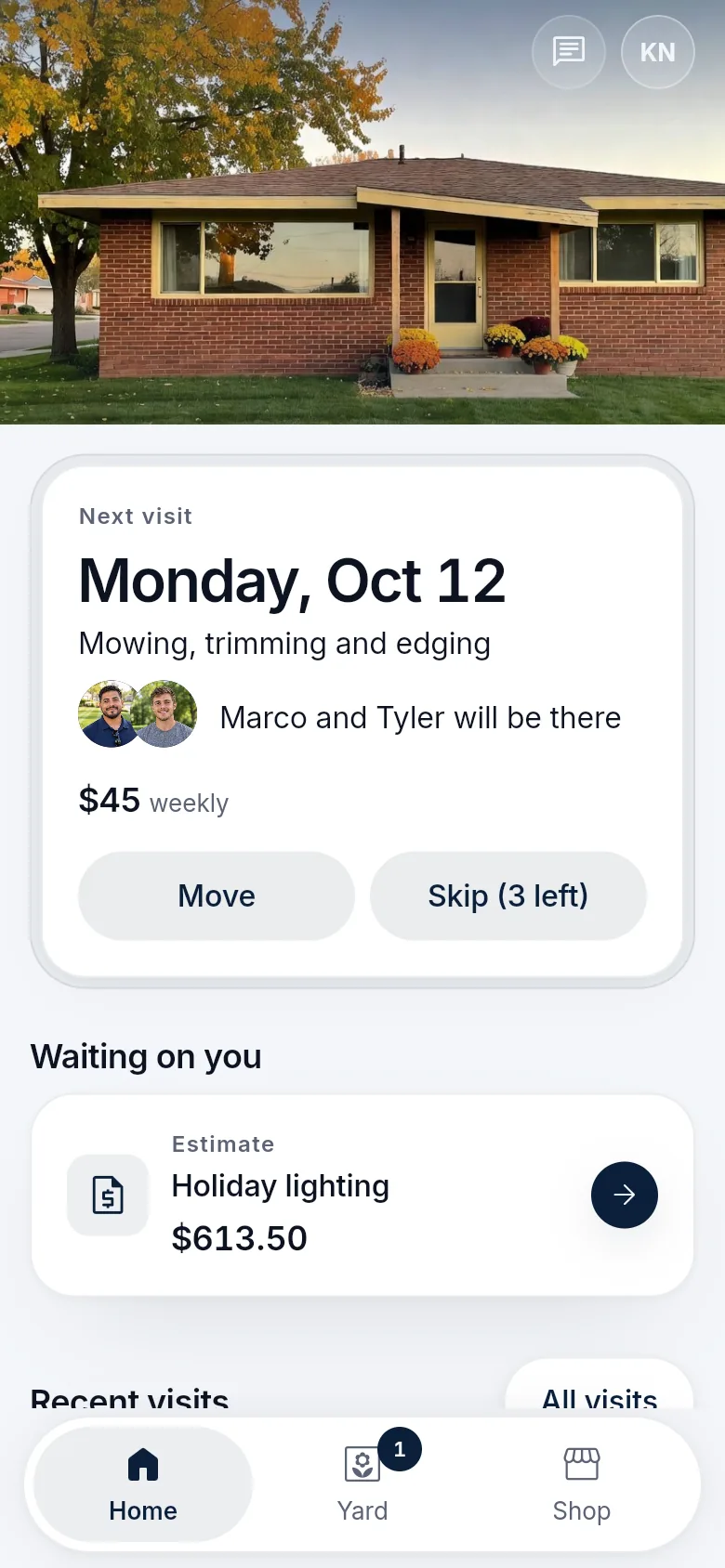 The customer app with a holiday lighting estimate waiting for approval.